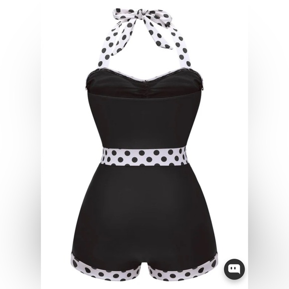 Brand New Retro Stage Black 1940S HALTER PATCHWORK ONE-PIECE SWIMSUIT - Medium - Picture 2 of 5